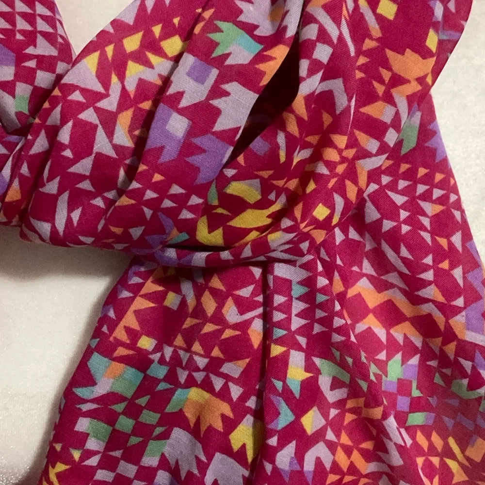 Magenta Pink Geometric Color Block Abstract Floral Oblong Scarf Lightweight